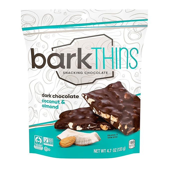 barkTHINS Dark Chocolate Coconut and Almond Snacking Chocolate, Holiday, 4.7 oz Bags (pack of 1) | Amazon (US)