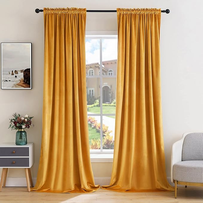 MIULEE Mustard Yellow Velvet Curtains Thermal Insulated Blackout Curtain Fall Drapes for Bedroom ... | Amazon (US)