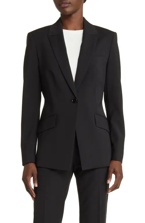 BOSS Jabinalah One-Button Virgin Wool Blazer in Black at Nordstrom, Size 6 | Nordstrom