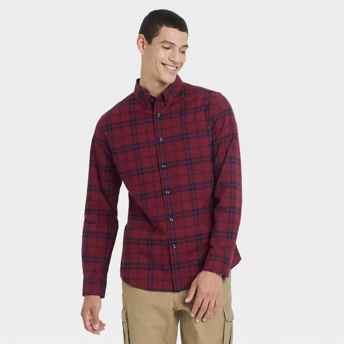 Men's Slim Fit Poplin Performance Dress Long Sleeve Button-Down Shirt - Goodfellow & Co™ | Target
