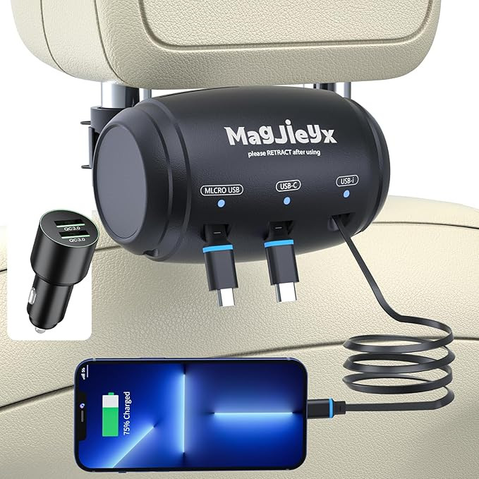 Multi Retractable Car Charger Station, Headrest 3 in 1 Charging Box Share Ride Dock for Backseat ... | Amazon (US)