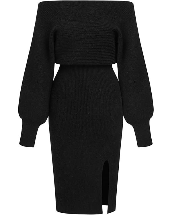 CIDER Off Shoulder Knit Dress Women's Elegant Bodycon Slit Midi Dress | Amazon (US)