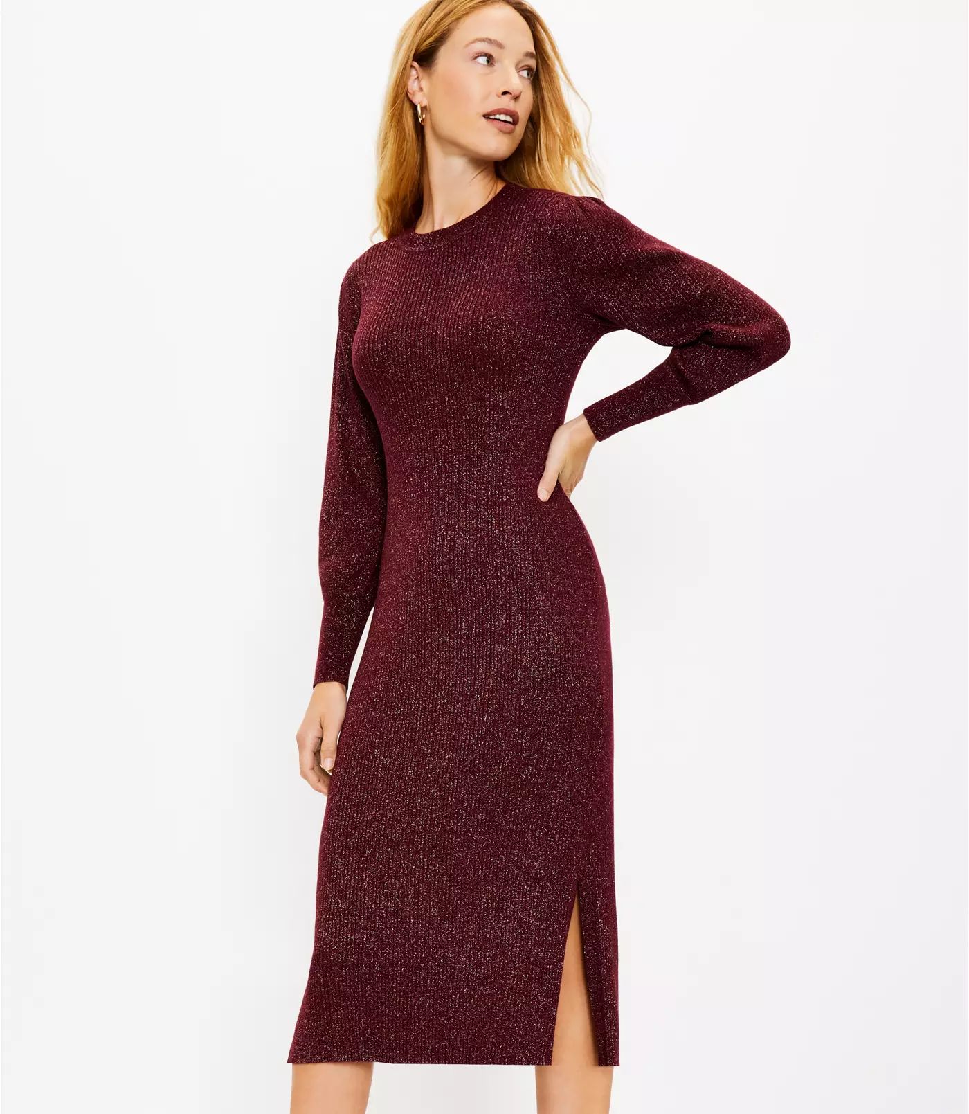 Shimmer Midi Sweater Dress | LOFT