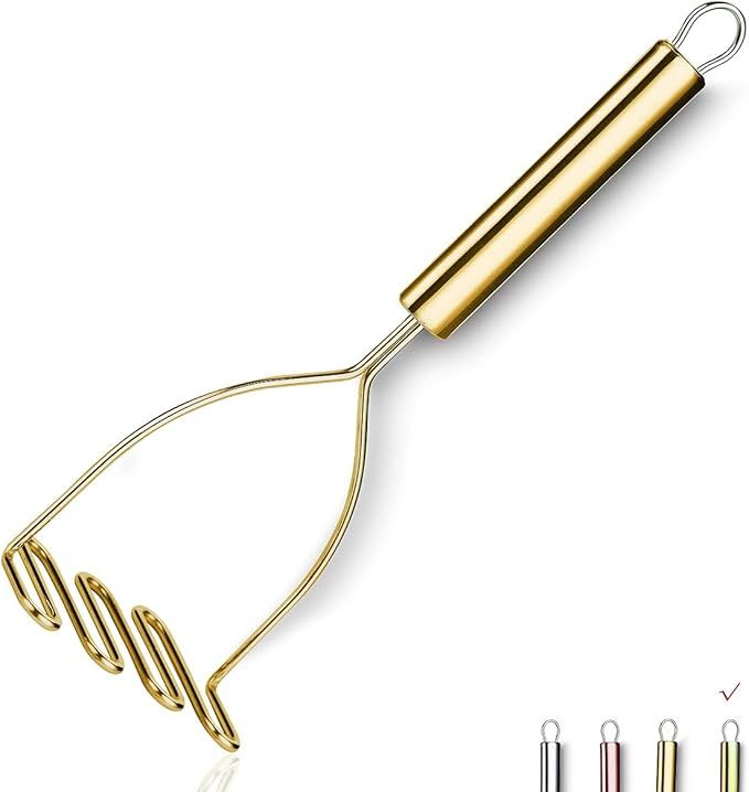 Gold Potato Masher, Stainless Steel Heavy Duty Metal Potato Ricer With Titanium Golden Plating, F... | Amazon (US)