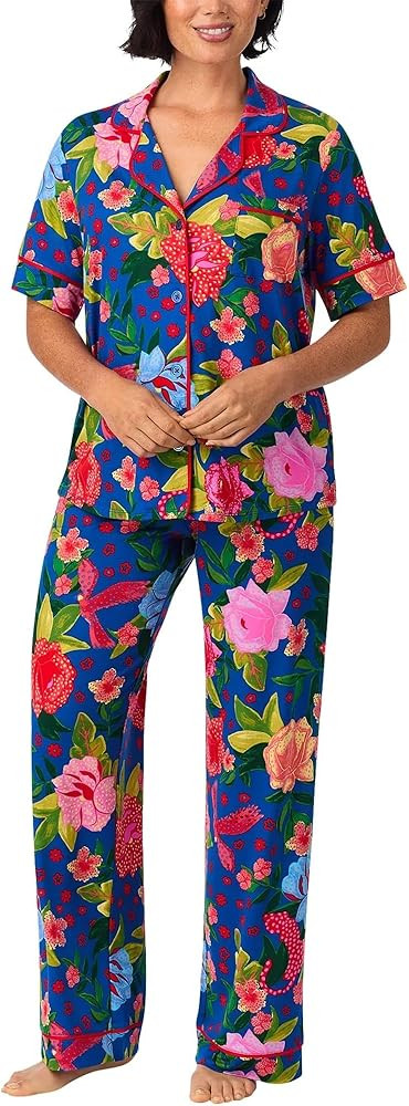 Room Service Women’s Pajama Sets, Short Sleeve Soft Stretch Button-Down Top with Open Leg Pants... | Amazon (US)