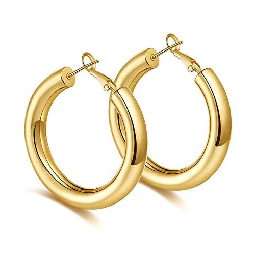 Thick Gold Hoop Earrings Lightweight Howllow Tube Hoops Chunky Gold for Women Hypoallergenic Big ... | Amazon (CA)