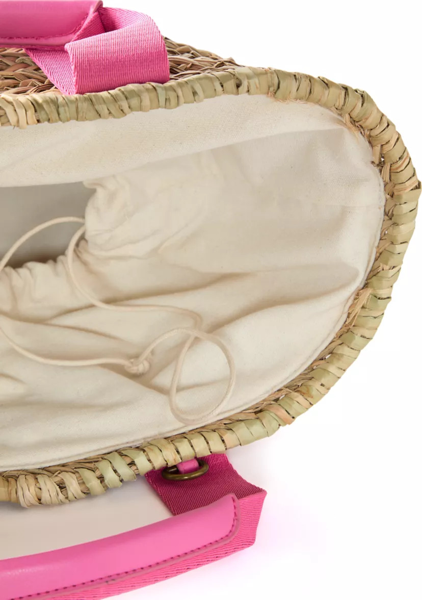 Straw Bucket Crossbody with Color Handle | Belk