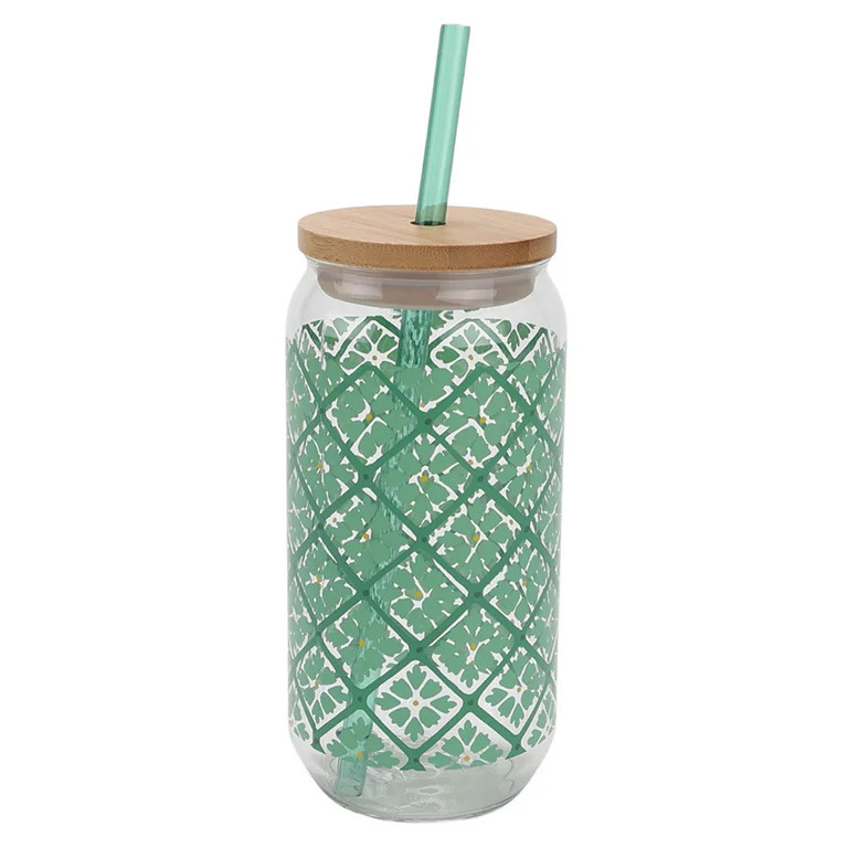 Mainstays by Becky G. & Alejandra 20-Ounce Acrylic Can Shape Tumbler, Green Tile Pattern | Walmart (US)