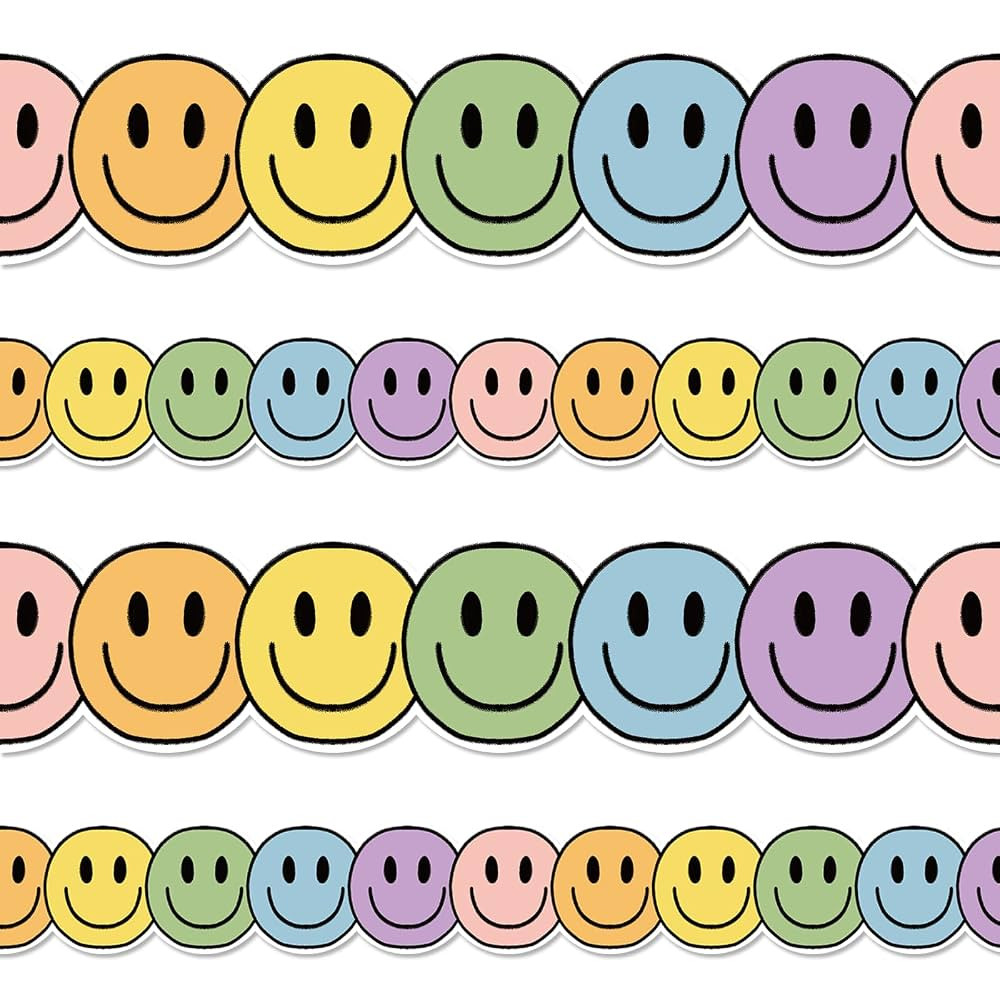Whaline 32.8Ft Boho Happy Face Bulletin Board Border Pastel Color Smile Face Die Cut Trim Border ... | Amazon (US)