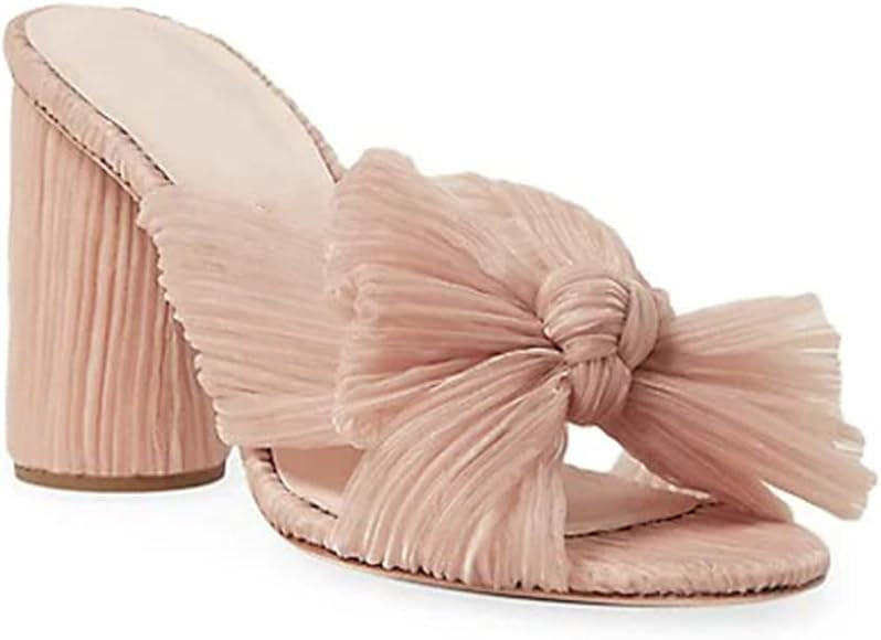 Mikarka Women's Pleated Knotted Mule Slides Sandals Open Toe Slip On Chunky Heels Sandals Bridal Wed | Amazon (US)