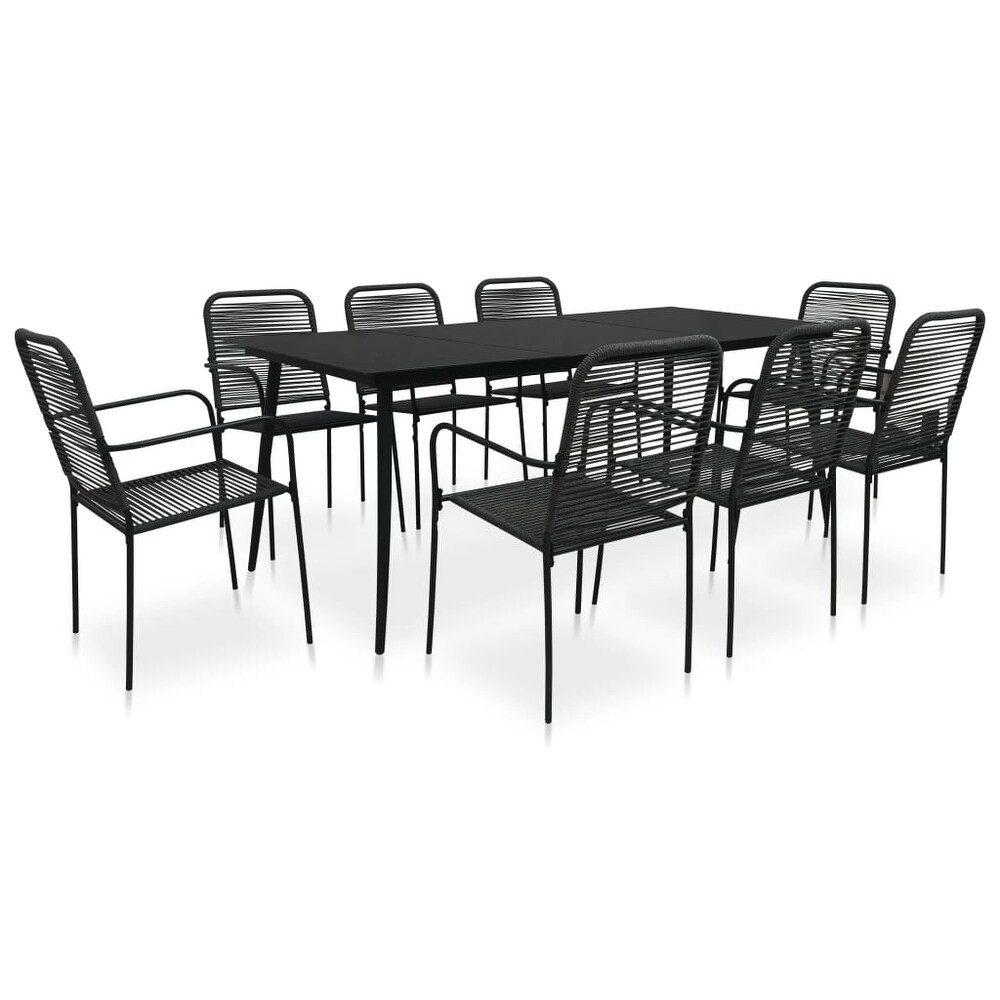 vidaXL 9 Piece Outdoor Dining Set Cotton Rope and Steel Black (Black - 9-Piece Sets) | Bed Bath & Beyond