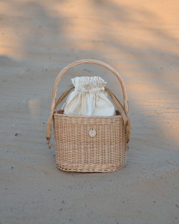 Straw Bucket Bag Wicker Handbag Hand Woven Summer Basket | Etsy | Etsy (US)