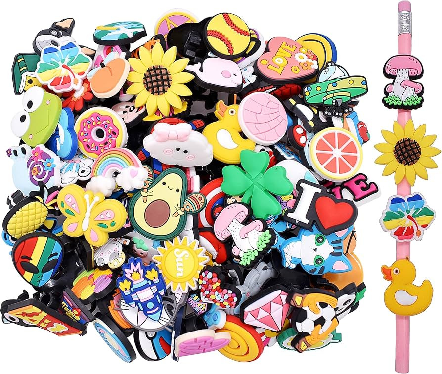 YEALQU 60PCS Random Different Pencil Topper Decoations Cute PVC Pencil Toppes Lovely Black Clip P... | Amazon (US)