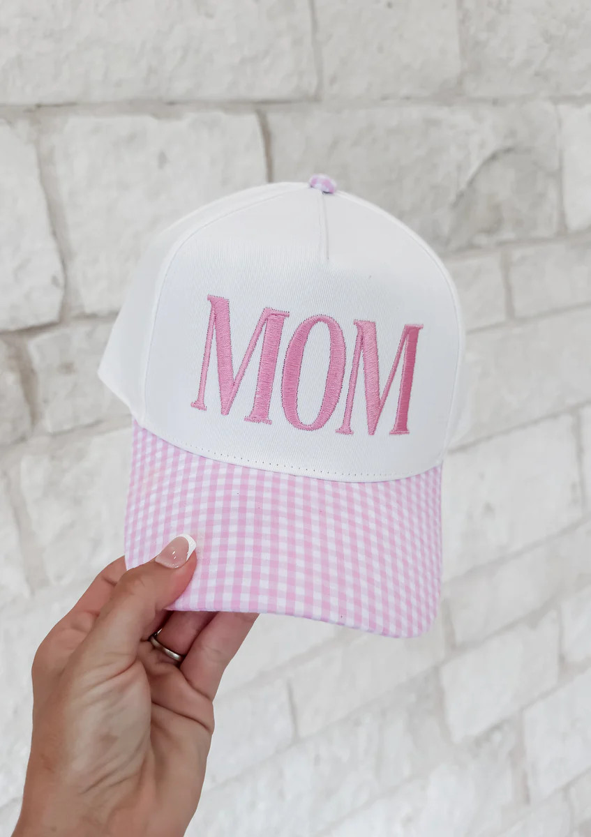 Mom Gingham Trucker Hat - Pink | CK Squared Boutique