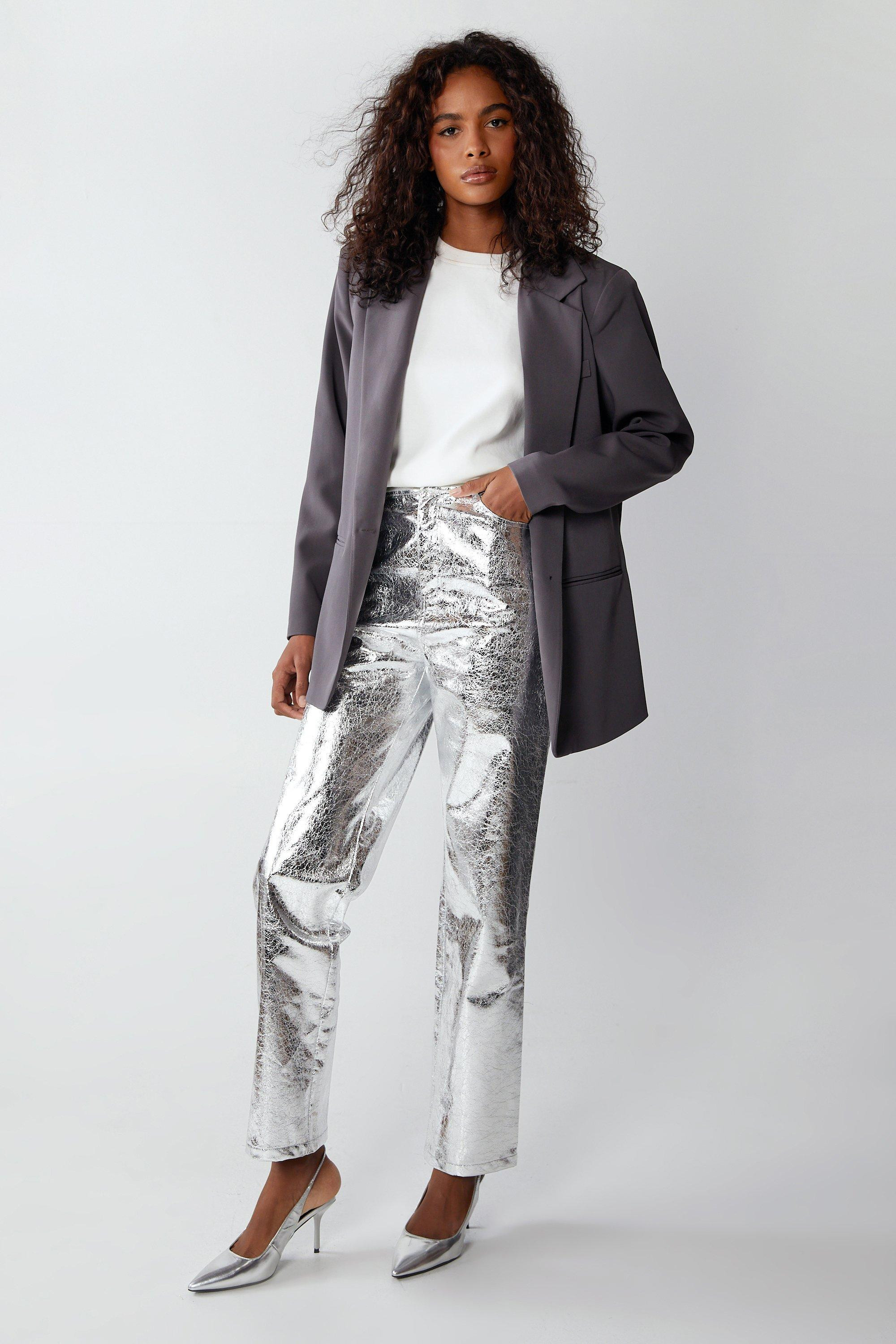 Trousers | Premium Metallic Crackle Faux Leather  Trouser | Warehouse | Debenhams UK