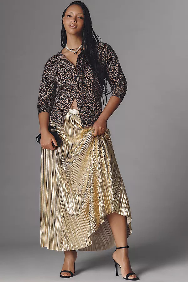 Metallic Pleated Midi Skirt | Anthropologie (US)
