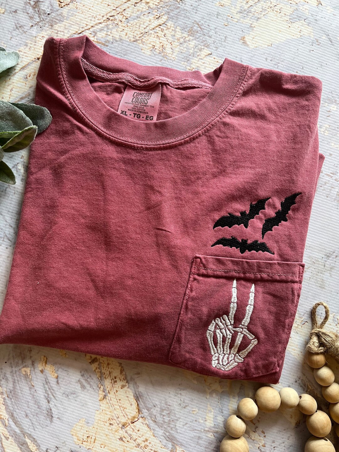 Embroidered Halloween Pocket Tee Short Sleeve Skeleton - Etsy | Etsy (US)