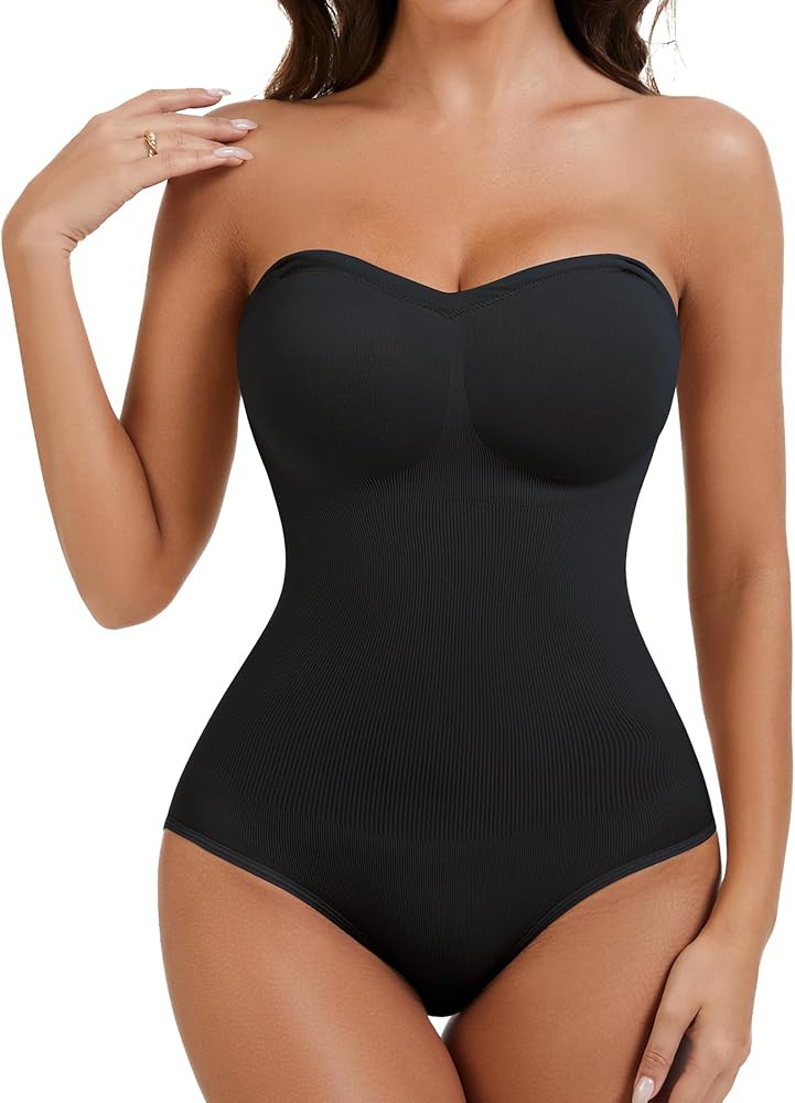 Strapless Shapewear Bodysuit for Women With Built In Bra Seamless Tummy Control Tube Top Body Sui... | Amazon (US)