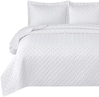 Bedsure Quilt Set White Full/Queen Size (90x96 inches) - Basket Weave Pattern Bedspread - Soft Mi... | Amazon (US)