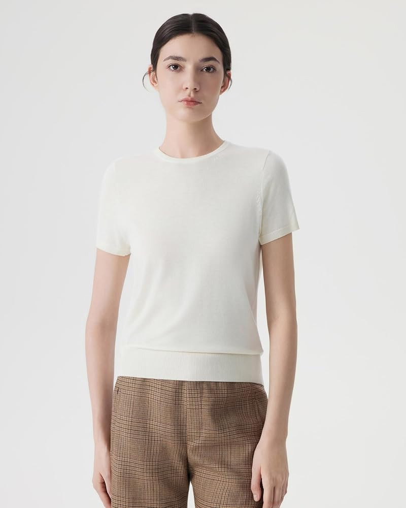 SUUKSESS Women Silk Cashmere Blend Crew Neck Short Sleeve Sweaters Casual Blouse | Amazon (US)