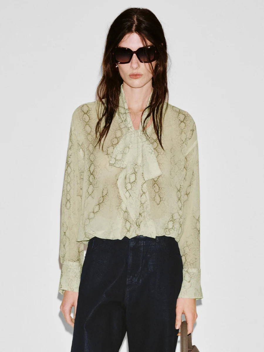 Scarf Neck Snake Print Overhead Shirts | Urban Revivo