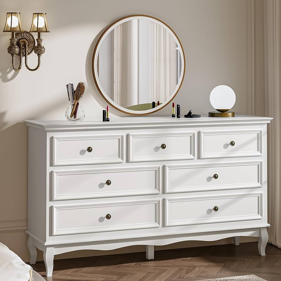 RoyalCraft White 7 Drawer Dresser for Bedroom, Modern Chest of Drawers with Solid Wood Legs and P... | Amazon (US)
