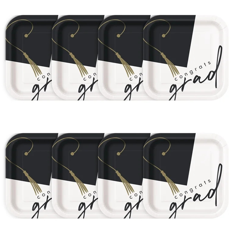 Black/Gold/White Congrats Grad Disposable Paper Plates, 9", 8 Count, Graduation by Way To Celebra... | Walmart (US)