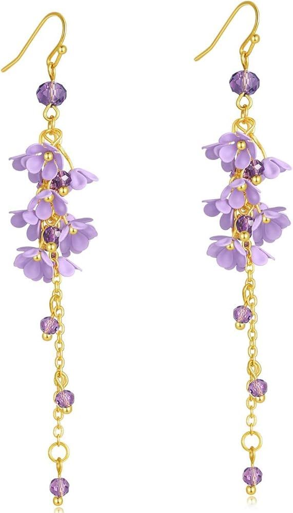 Flower Drop Earrings for Women, Daisy Drop Earrings, Resin Flowers Floral Earrings, Linear Gold D... | Amazon (US)
