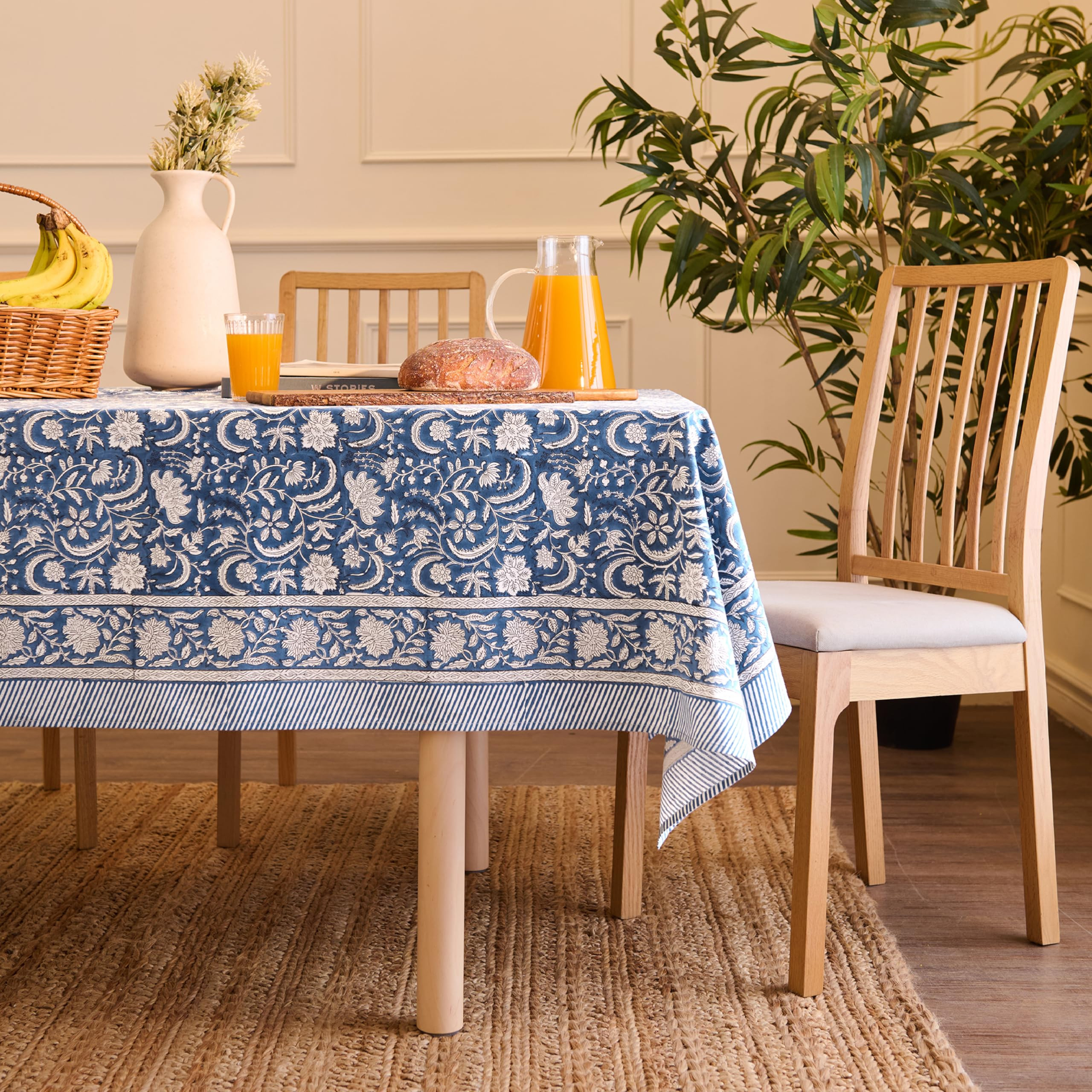 Encasa XO Rectangular Tablecloth 56"x72" 6 ft Blue Jaipuri Block Print Cotton Dining Table Cloth ... | Amazon (US)