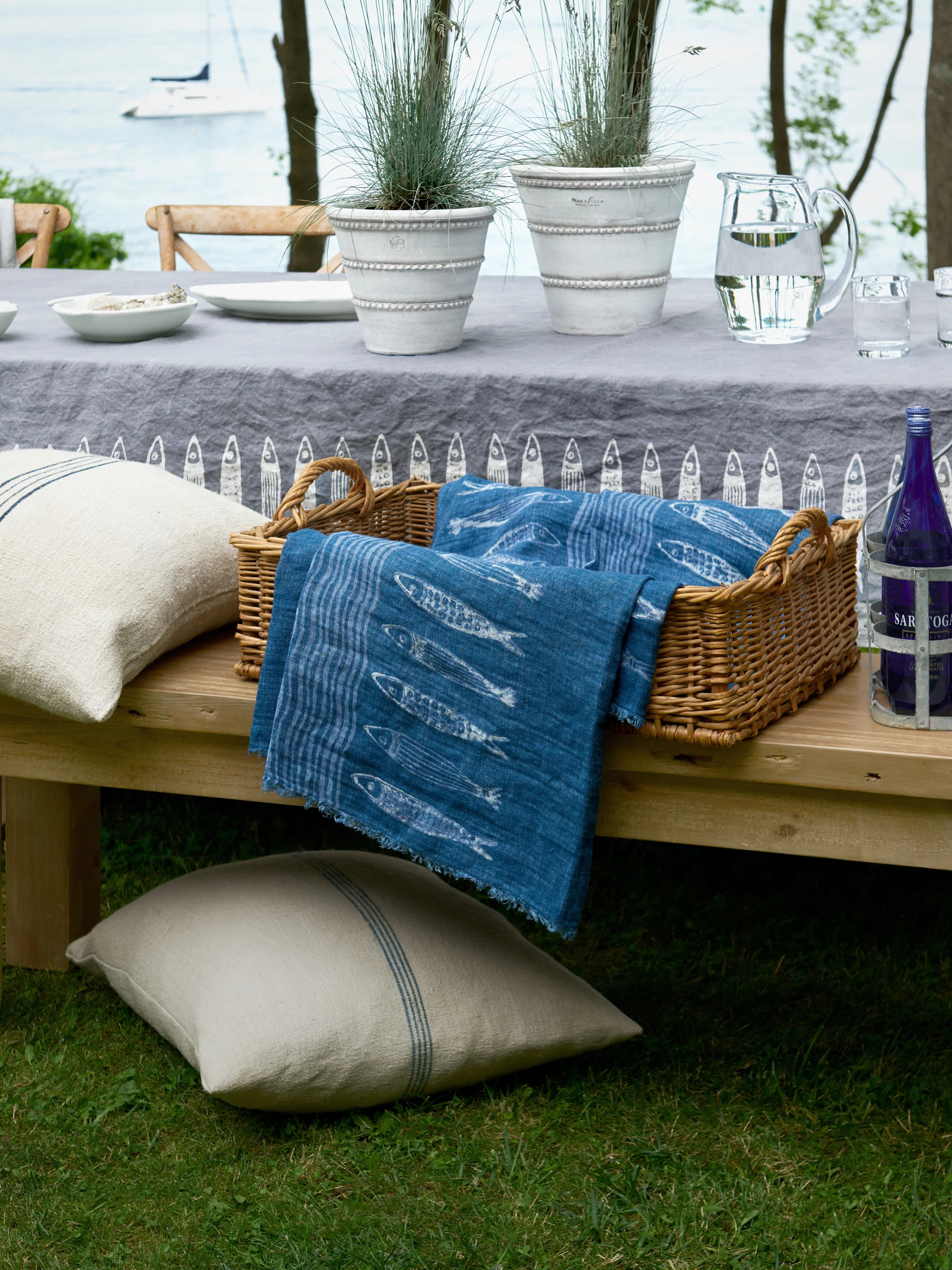 Bertozzi Fish Blue Linen Throw | Weston Table
