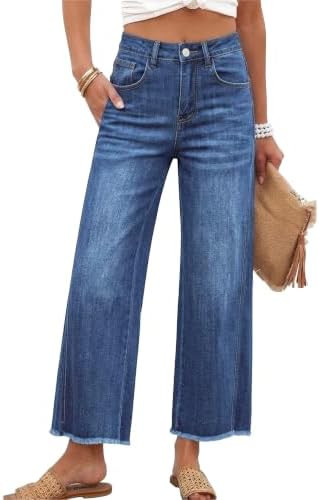 Allimy Women's Wide Leg Jeans 2026 Spring Summer High Waisted Baggy Straight Leg Cropped Pants wi... | Amazon (US)