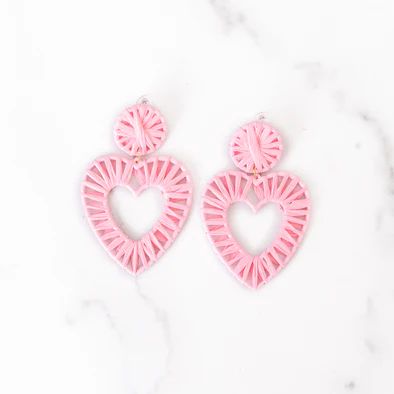 Light Pink Raffia Heart Earrings | Golden Thread