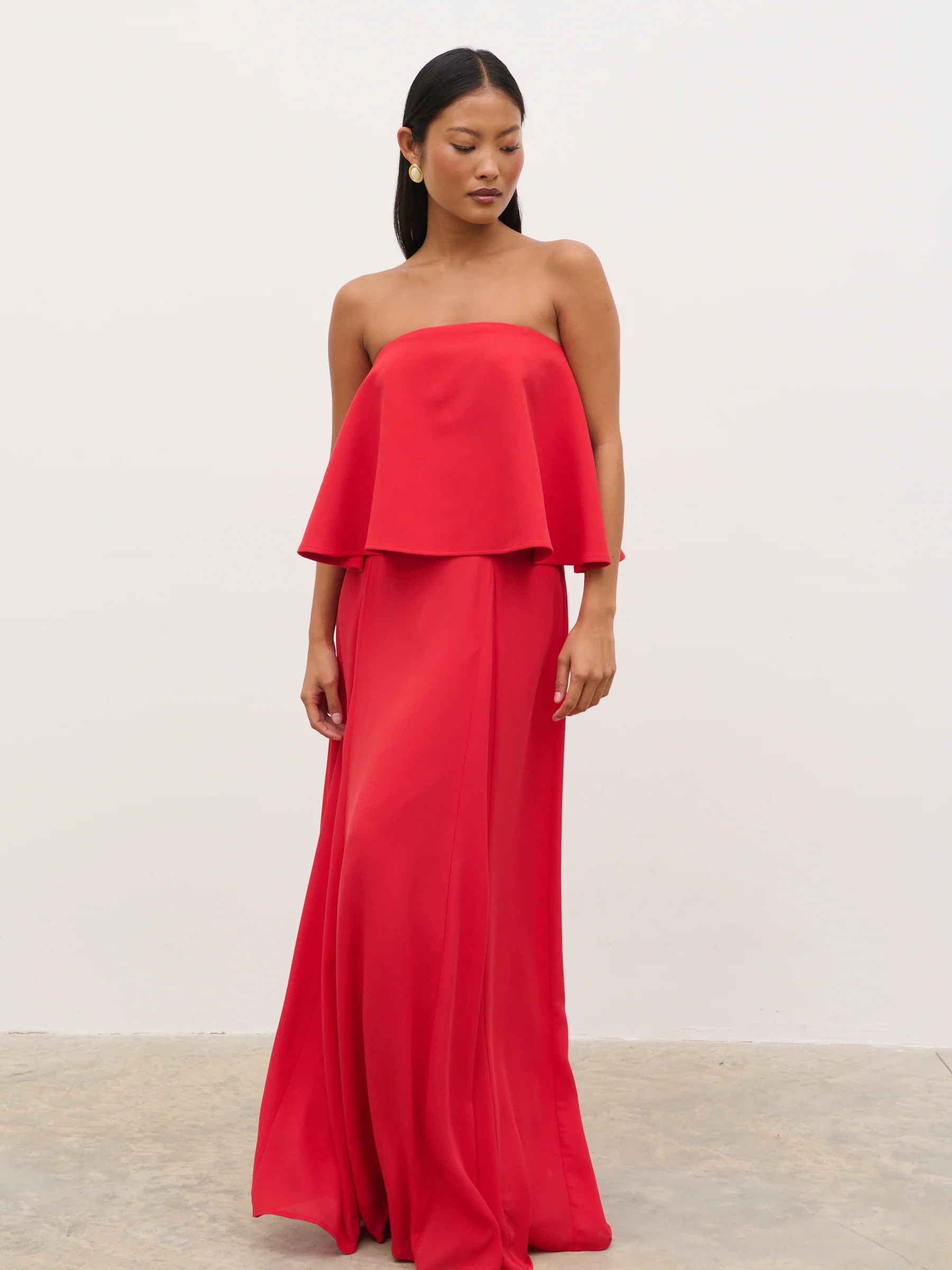 Liv Peplum Bandeau Maxi Dress - Red | Pretty Lavish (UK)