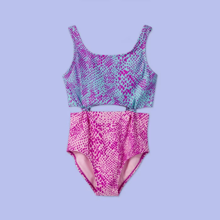 Girls' Snake Print One Piece Swimsuit - More Than Magic™ Purple | Target