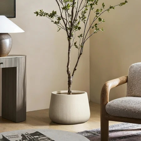 LuxenHome 12.5 Dia Off-White Ribbed Round Planter Pot | Walmart (US)