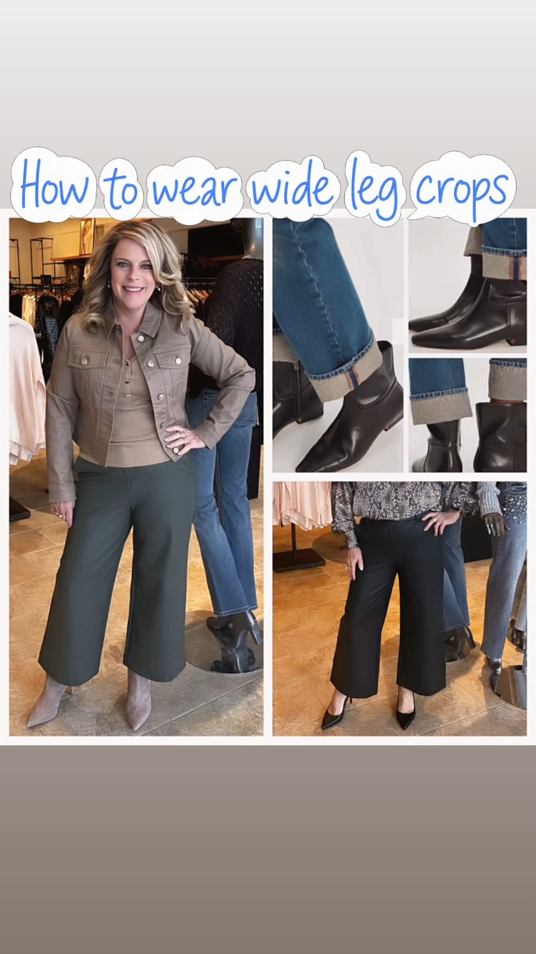 The most asked question with wearing wide leg cropped pants is:
What shoes to wear ?
Boots and heels are the easiest pairing. The boots can be tall or short, high or low heal. Hope this helps🩷

#LTKSaleAlert #LTKOver40 #LTKootd