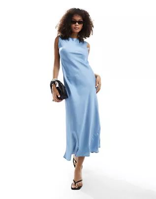 ASOS DESIGN satin midi dress in dusky blue | ASOS (Global)