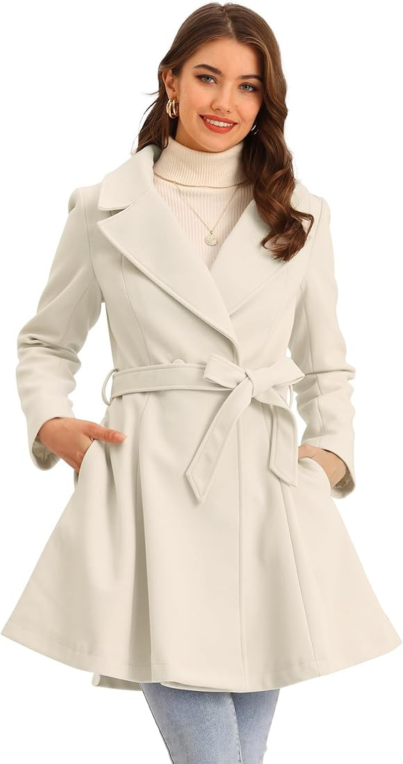 Allegra K Winter Peacoat for Women's Shawl Lapel Overcoat 2024 Christmas Single Breasted Belted L... | Amazon (US)