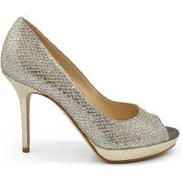 Luxury shoes for women - Luna Jimmy Choo gold glitter open toe pumps | Stylemyle (US)