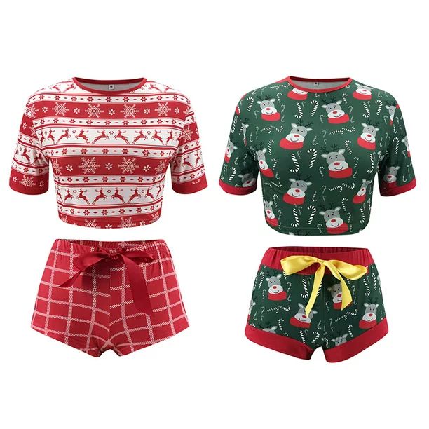 Eyicmarn Christmas Women Pajamas Sets Elk Printed Pattern Short Sleeve Shorts Sleepwear - Walmart... | Walmart (US)
