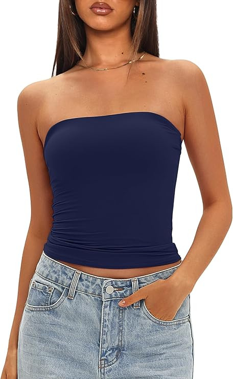 Womens Padded Tube Tops Bulit in Bra Strapless Crop Tops Bandeau Double Lined Basic Going Out Tan... | Amazon (US)