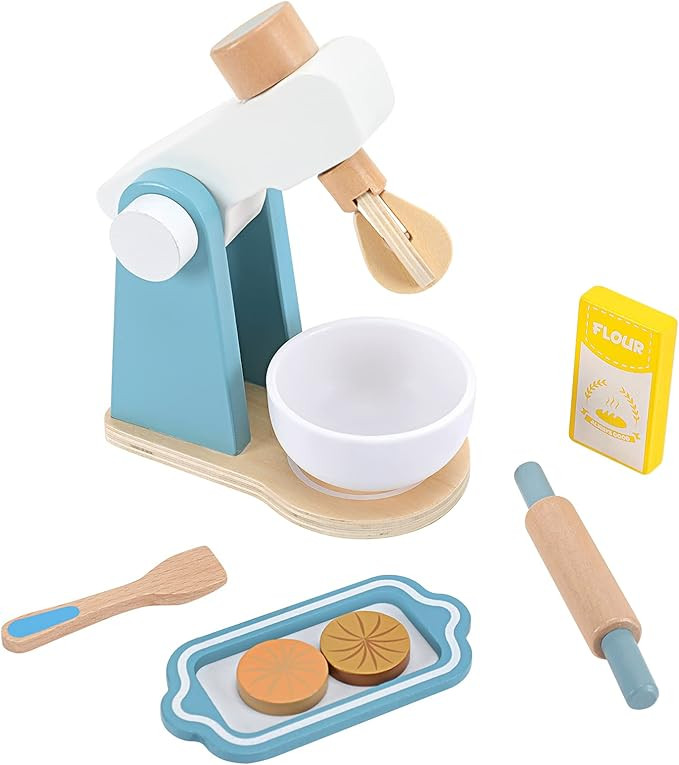 WHOHOLL Toy Blender, Wooden Toy Mixer Set for Pretend Play, Mixer Toy Kitchen Set, Play Food Todd... | Amazon (US)