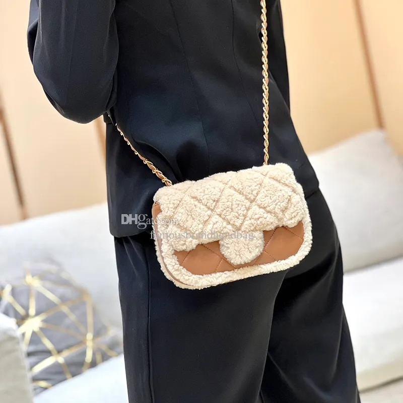 Women's Mini Flap Crossbody Bag in Shearling Lambskin with Chain Strap - 18cm Size 24C104 | DHGate