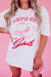 "Let's Go Girls" Cowgirl Hat Graphic Tee - White | Whiskey Darling Boutique