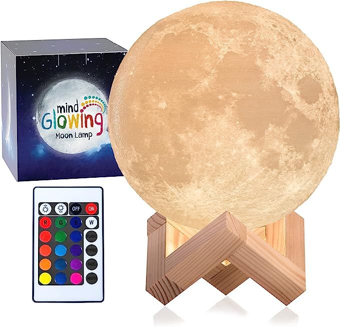 Mind-glowing Moon Lamp - 3D Kids Moon Night Light Ball with Stand, 16 Colors, Touch/Remote Contro... | Amazon (US)