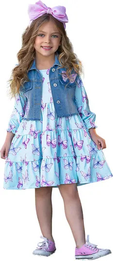Mia Belle Girls Girls Give Me Butterflies Denim Vest And Dress Set | Nordstrom | Nordstrom