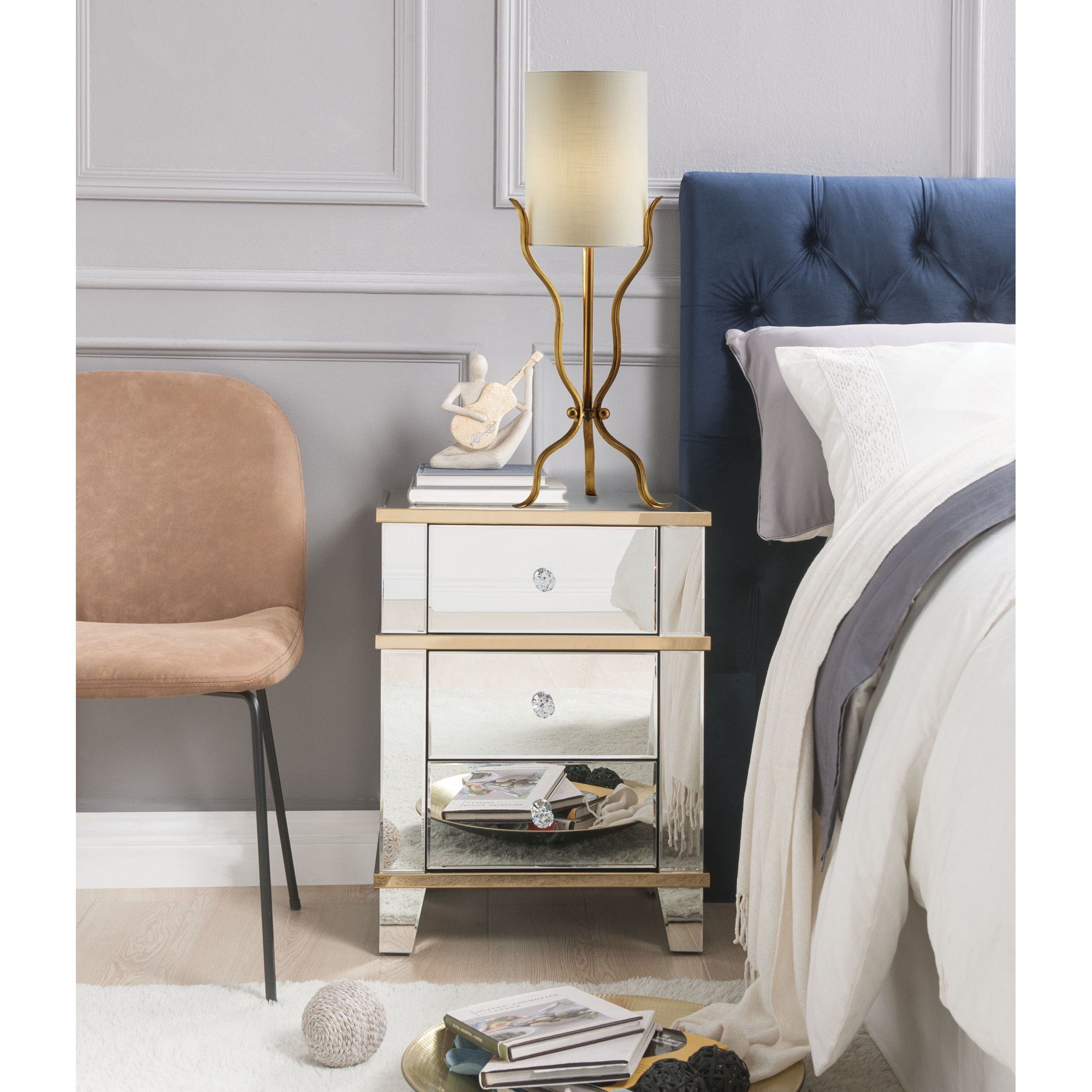ACME Osma 3 Storage Drawers Nightstand in Mirrored and Gold | Walmart (US)