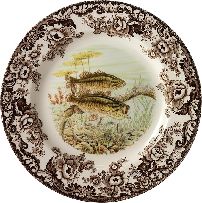 Spode Woodland Bass Salad Plate - 8" Fine Earthenware, Made in England, Game Fish Design with Bri... | Amazon (US)