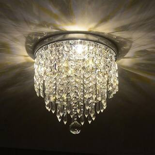 Merra 8.7 in. 3-Light Chrome Flush Mount Chandelier with K9 Crystals HCF-1301-00-BNHD-1 | The Home Depot