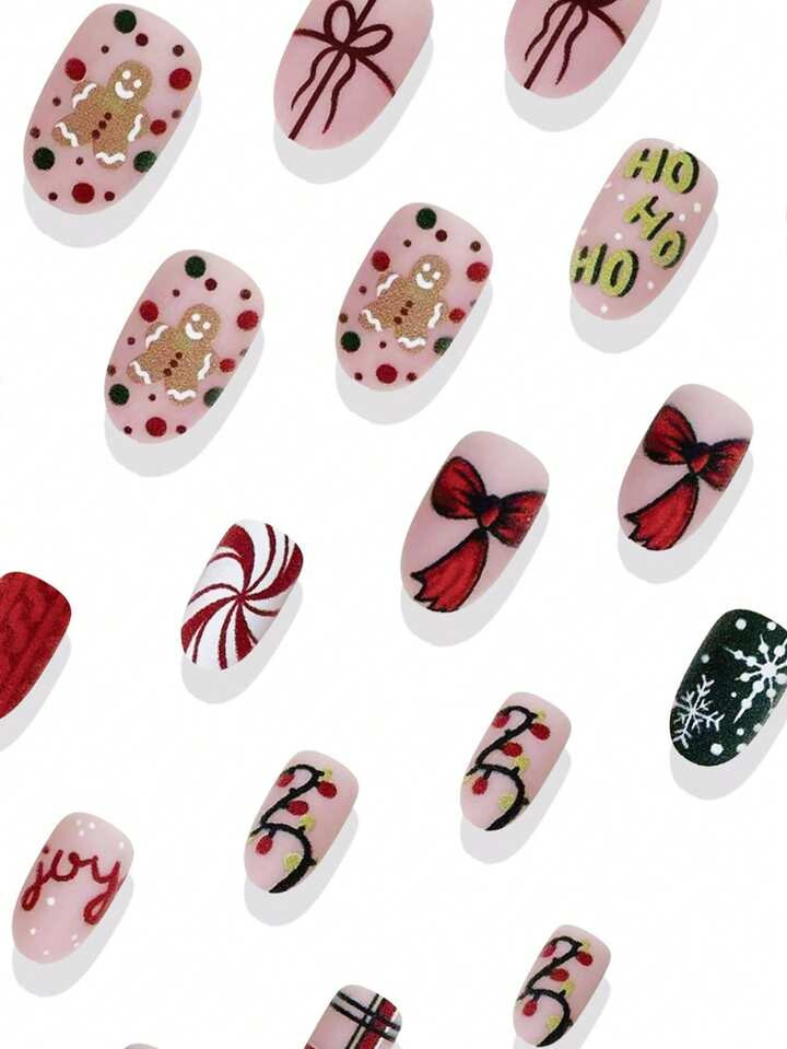 24 Oval Shaped Decorative Nails  | SHEIN